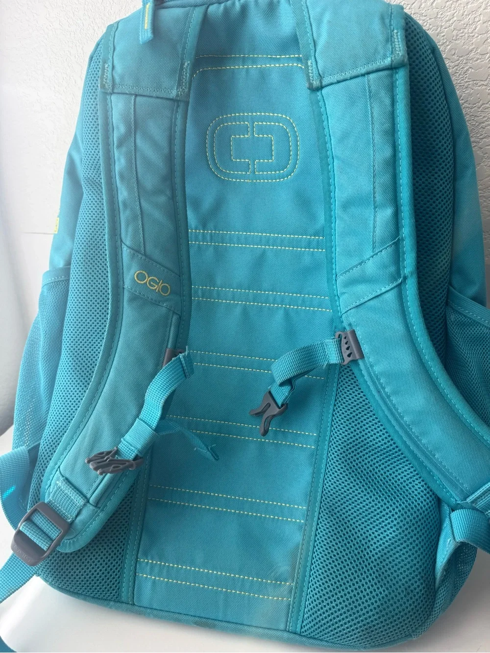 OGIO Aqua Blue Backpack with Yellow Logo
